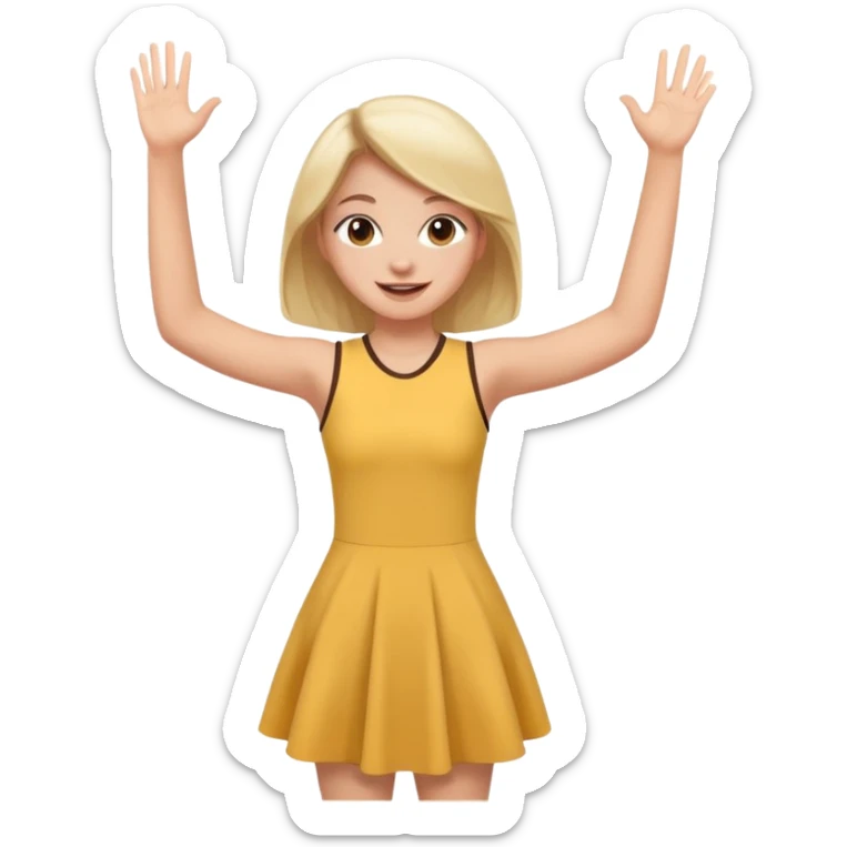 A girl in a jersey dress, waving both arms in pure joy. sticker