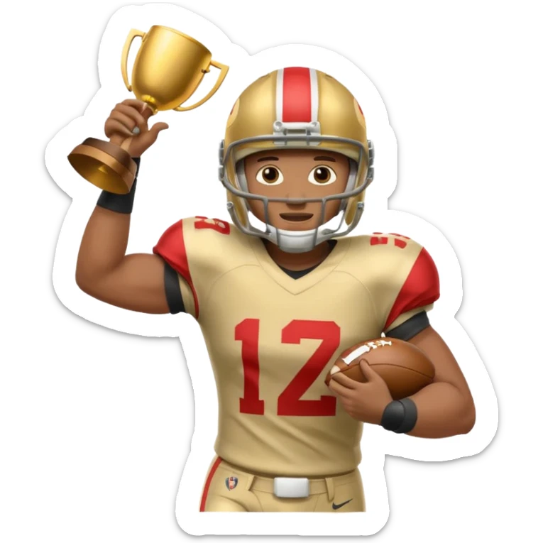 football player trophy gold old helmet player giving stiff arm knee up sticker