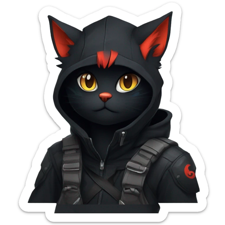 Edgy Shy Anthro Ninja boyish cool pretty dark black Litten-Pokémon-cat-fursona-animal techwear sticker