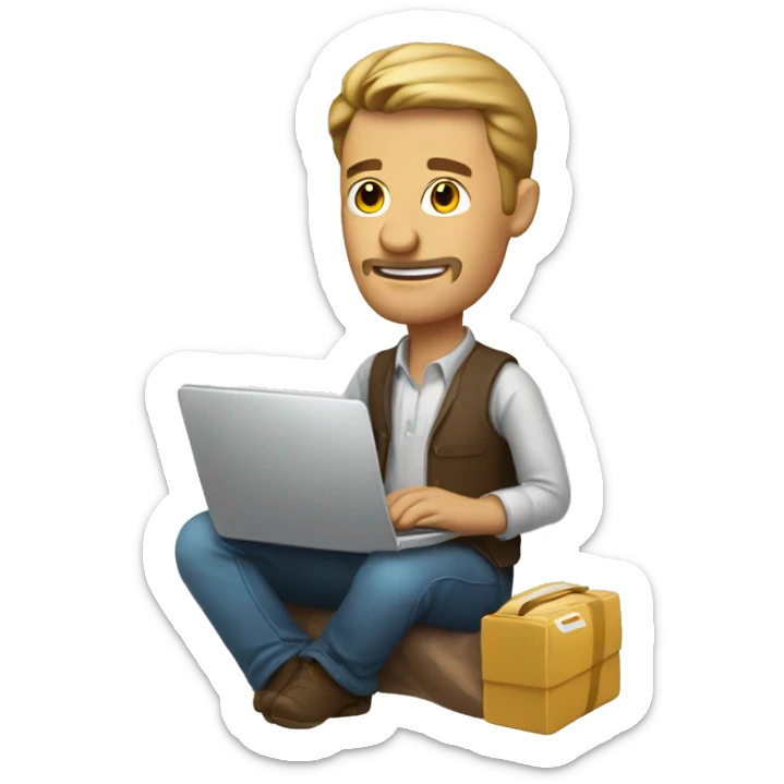 A man who works on his laptop with a balackava and a lot of money in his hand  sticker