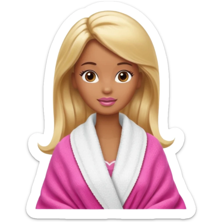 Brown skin blonde hair Barbie with face wash on and hair in towel sticker