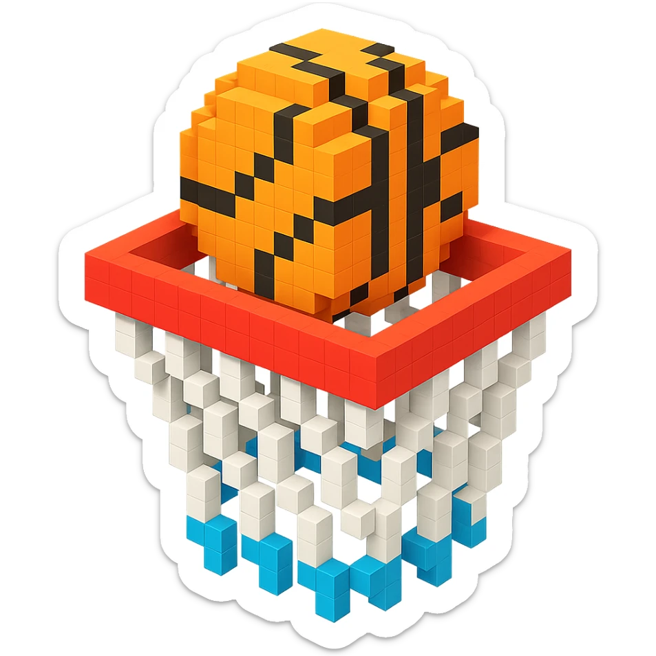 Voxel-style basketball in a net, variation 3 sticker