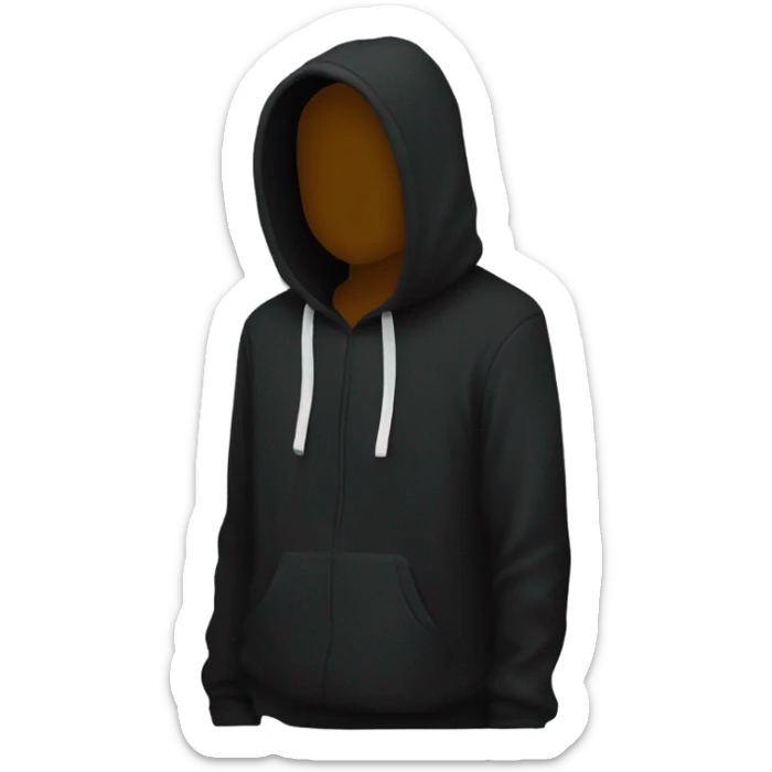 Black hoodie emoji, minimalist design, focus only on the hoodie itself with a visible hood and long sleeves, no person or body, no logos or patterns, transparent background sticker
