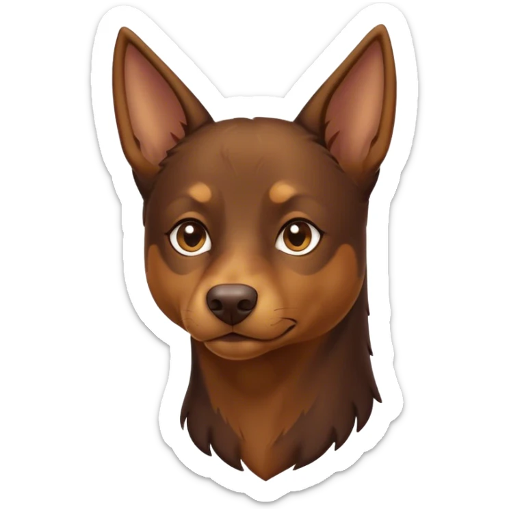 Cinematic Noble Brown and Tan Kelpie Portrait Emoji, Poised and regal, with a strong, agile build and a rich, well-groomed Fur of warm brown and tan, piercing warm eyes, Simplified yet sharp and sophisticated features, highly detailed, glowing with a soft, dignified glow, high shine, intelligent and energetic, stylized with an air of determination, focused and attentive, soft glowing outline, capturing the essence of a watchful and confident herder, so majestic it feels as though it could bound out of the screen with effortless authority! sticker