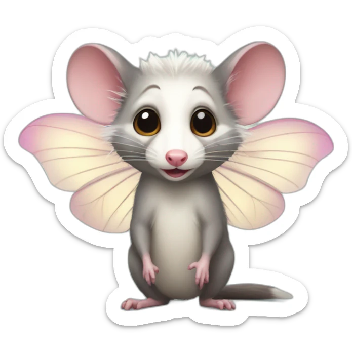 Adult male opossum with fairy wings, looking regal  sticker