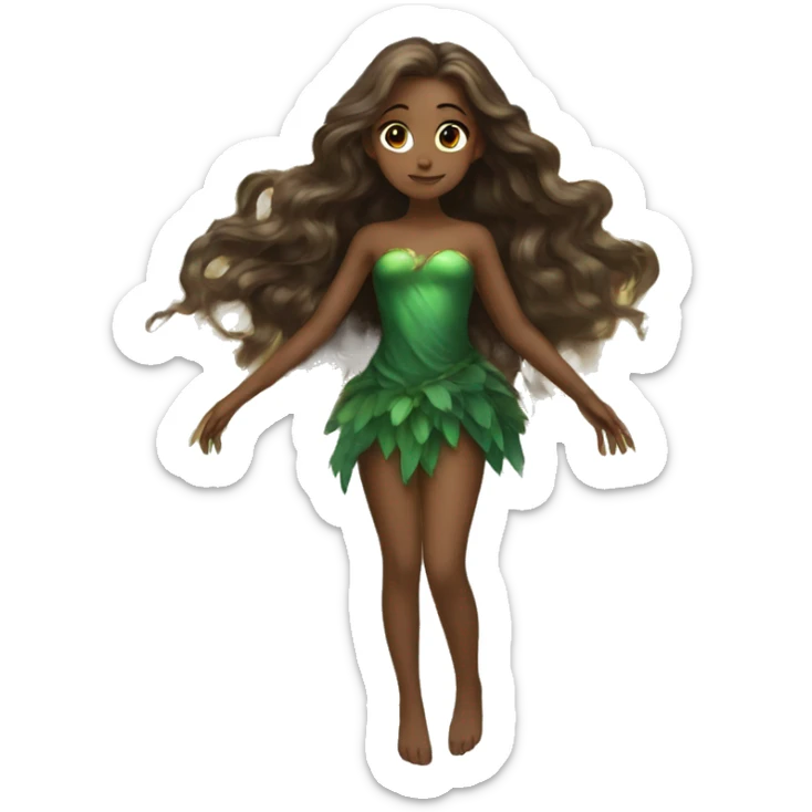 big wings, Beautiful, fairy, gold, brown, dark green, green, long hair sticker