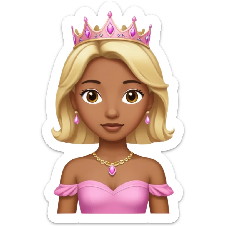 Brown skin princess with blonde hair pink dress sticker