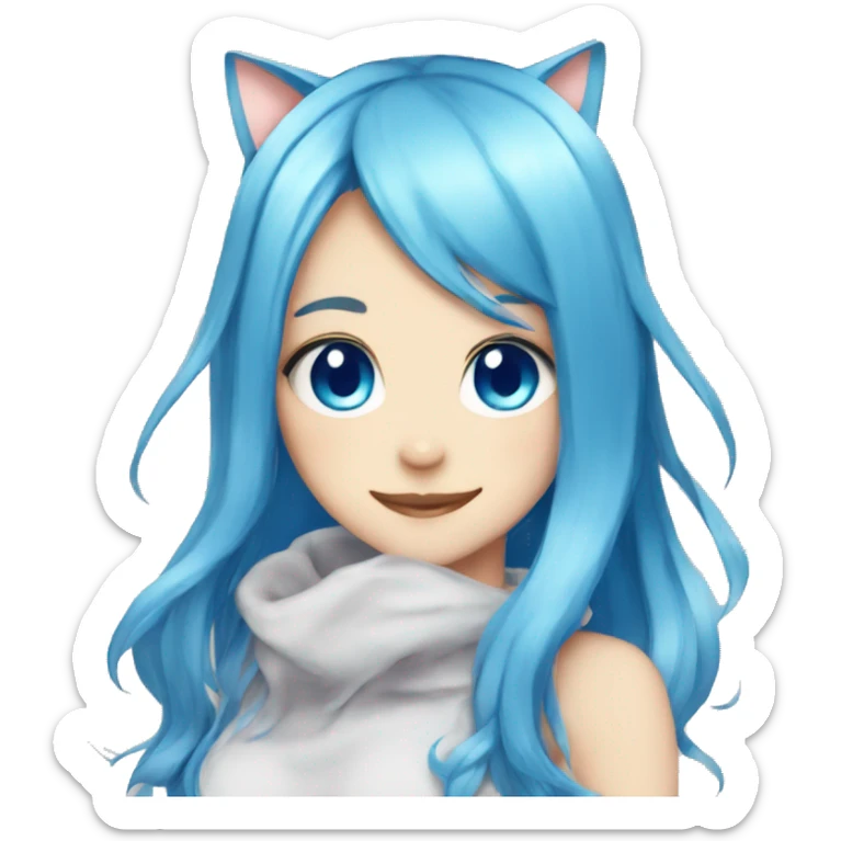 Anime catgirl blue hair, blue eyes, long hair sticker