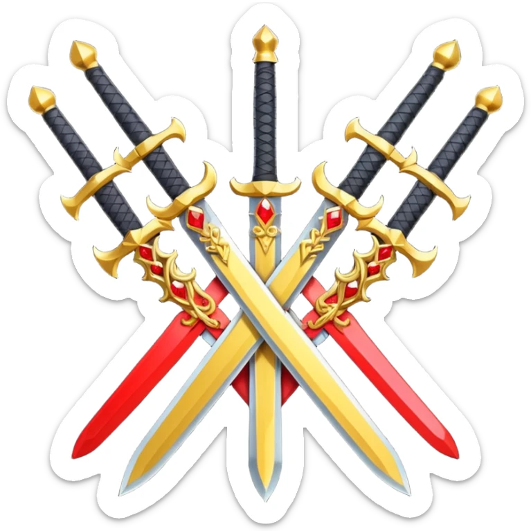 Fully yellow royal two swords crossed fiery with red gems sticker