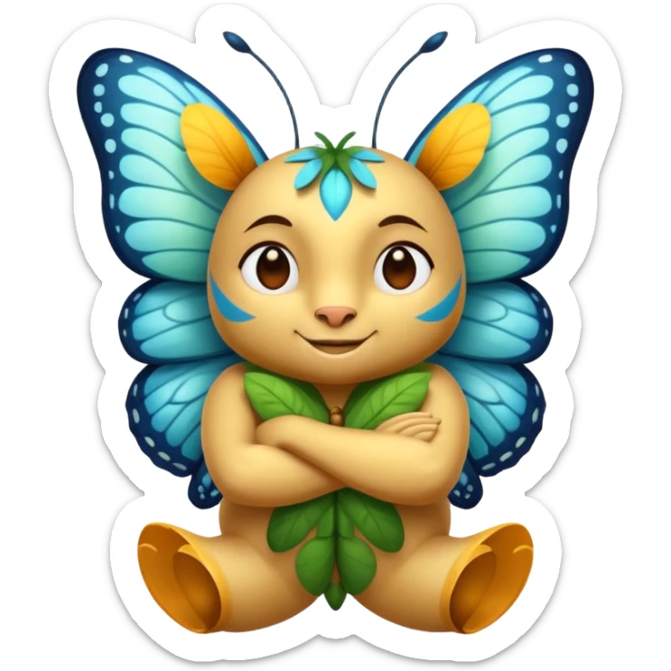 forest spirit character arms crossed confident smirk butterflies around sticker