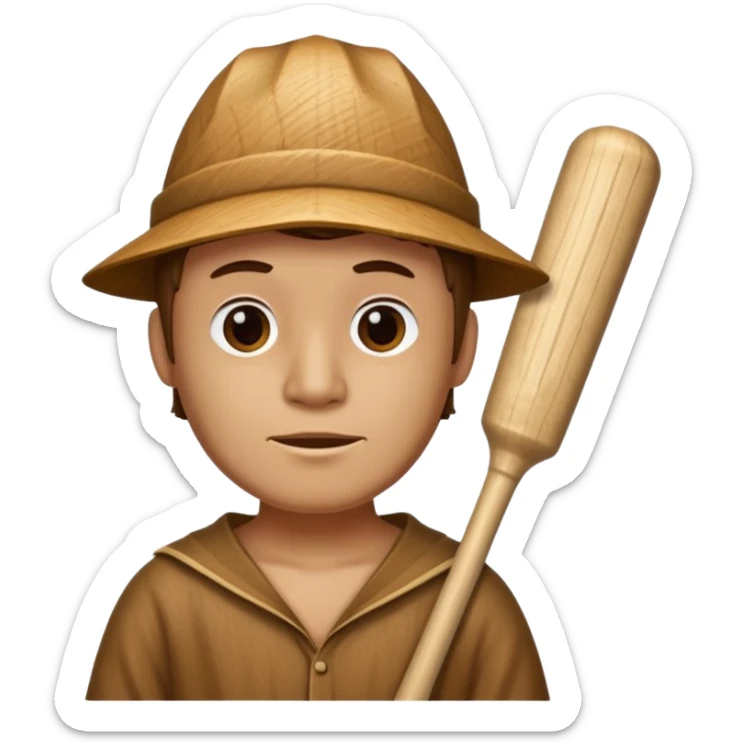 A wooden guy with a wooden bat name tung tung tung sahur sticker