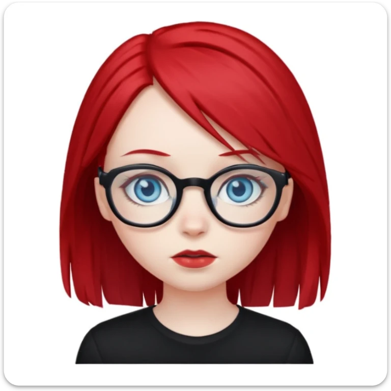 Emo Caucasian girl with blue eyes, black and red hair with glasses sticker