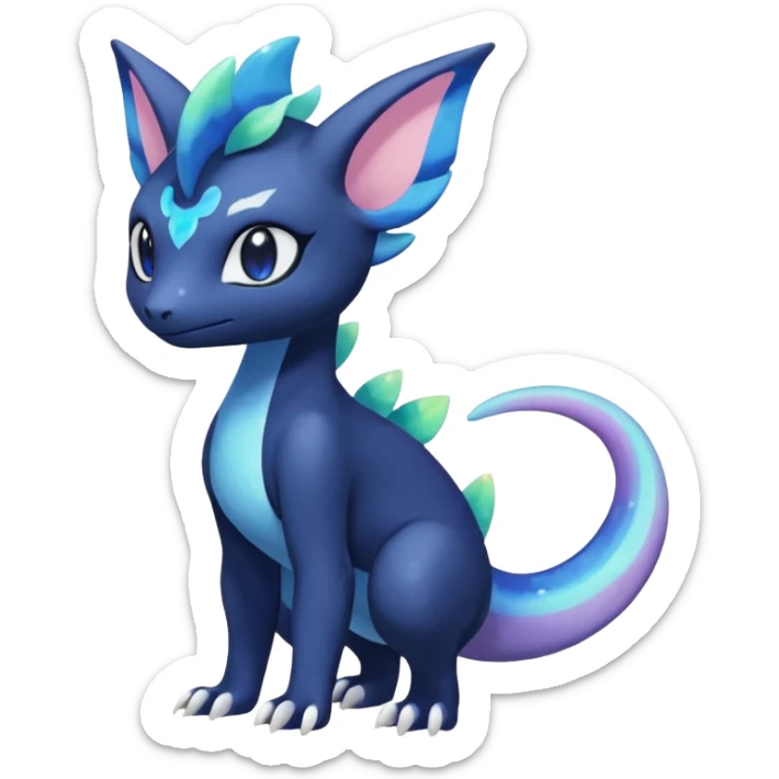 Rainbow crystalic Shiny pastel Nebulae Salandit-Meowstic-Noibat-Fakémon-hybrid-creature (full body)  sticker