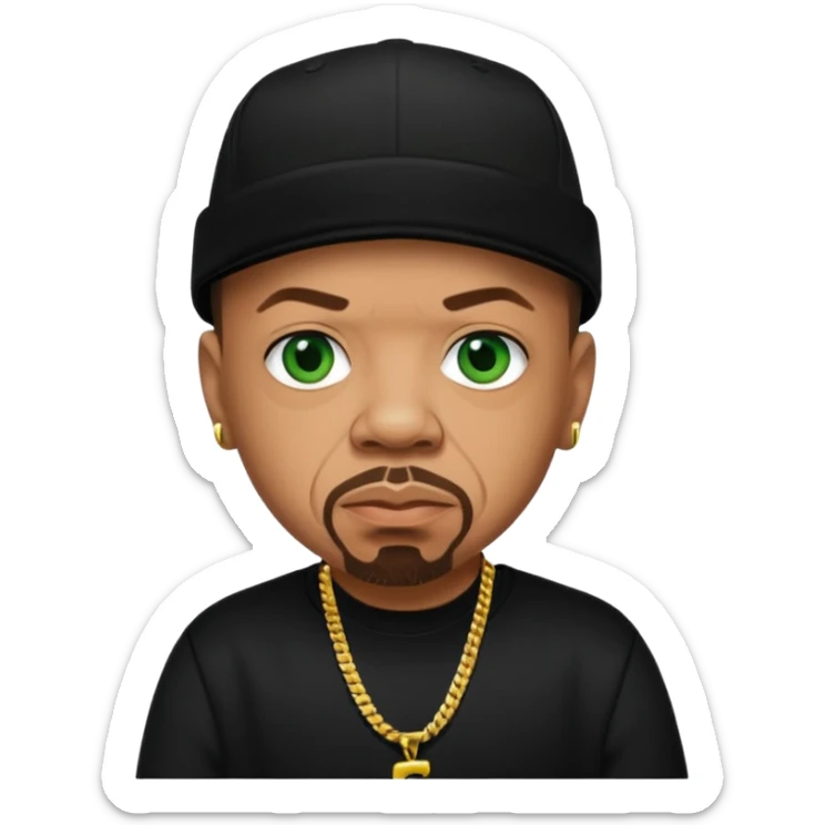 Ice T, Rapper with tan skin, green eyes, dark brown hair, black outfit sticker