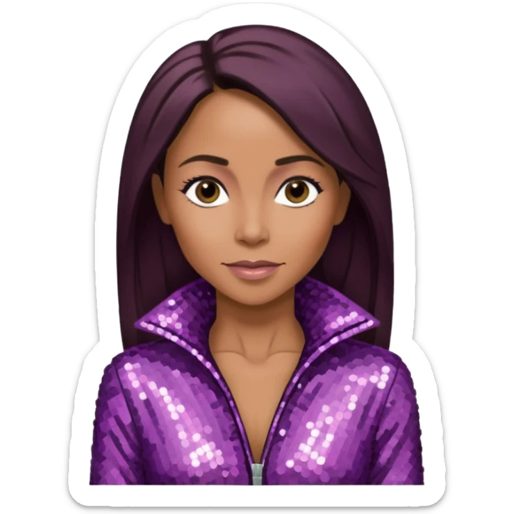 Jada Pinkett Smith with long dark brown hair, mauve sequin outfit sticker