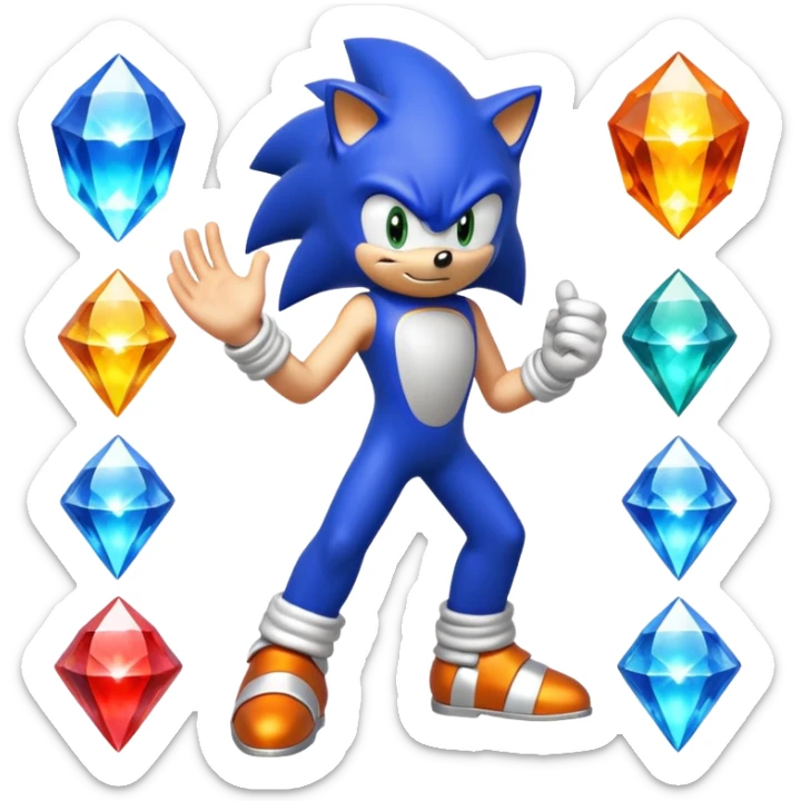 I want Sonic the hedgehog with the 7 chaos emeralds and the Goku aura transformation sticker