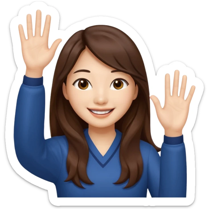 An Asian woman with long brown hair waving her hands sticker