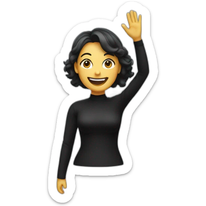 Top body of a Woman waving hand with happy face in black clothes  sticker
