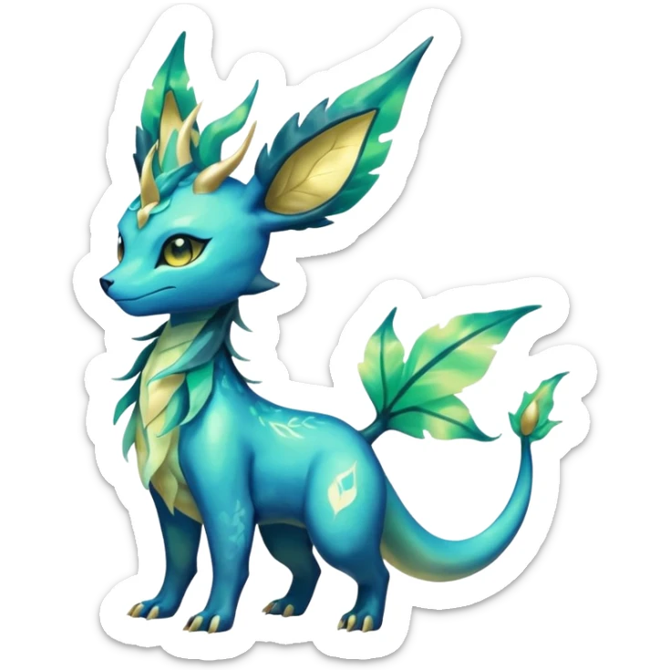 Shiny ethereal elemental Salandit-Leafeon-Vaporeon-hybrid-fusion (full body) sticker