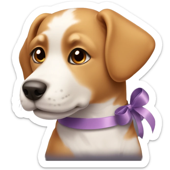 Base Shape: A cute dog face, similar to the 🐕 emoji, with friendly eyes, a small nose, and a happy expression.
Addition: A decorative ribbon (🎀) tied around one of the dog's ears or around its neck like a collar. sticker