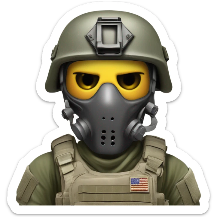 A highly detailed emoji of a soldier resembling Ghost from Call of Duty, wearing a tactical skull mask and military gear. The soldier has an intense and determined expression. The background is minimal or transparent for an emoji-friendly look. The letters 'GG' are clearly visible, either on the soldier’s helmet, patch, or as a bold overlay. The color scheme should be military-style with dark tones, greys, and tactical camo. The style should be compact and high-contrast, making it easily readable at small sizes. sticker