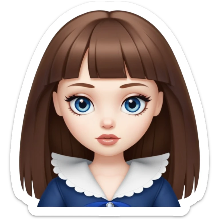 pretty bratz baddie, pale skin, bangs long straight brown hair, dark blueen eyes sticker