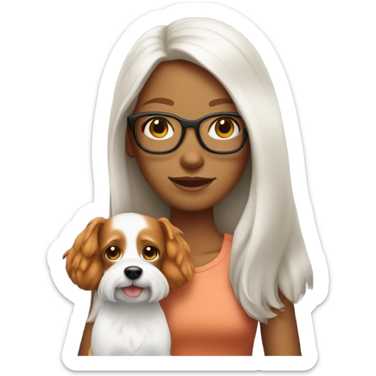 Tanned ginger girl with long hair and glasses holding small white dog  sticker