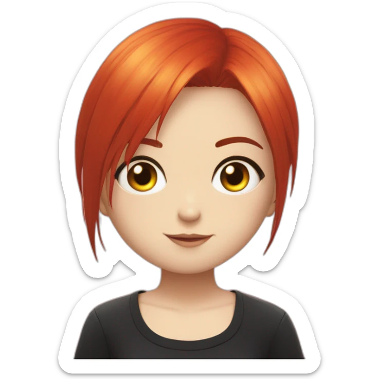 (gril) makima from the manga chainsawman with red hair fringe, yellow eyes with a circle inside and a black shirt sticker