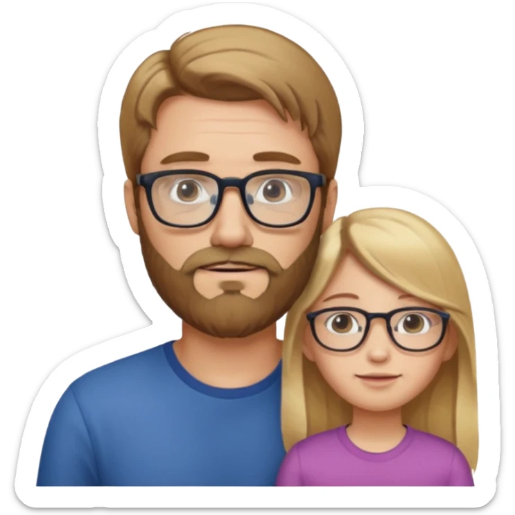 je voudrai un emoji d'un papa chatain avec une barbe chatain et de sa fille aux cheveux longs et blonds avec des lunettes sticker