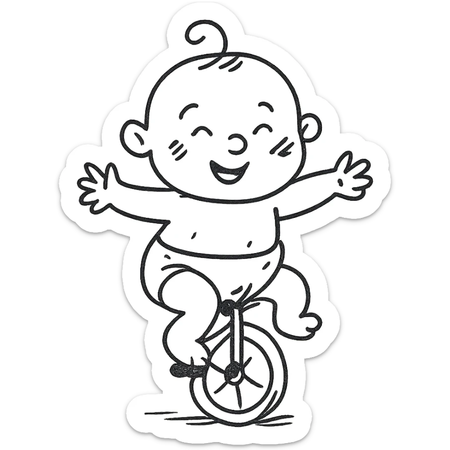 babies riding a unicycle sticker
