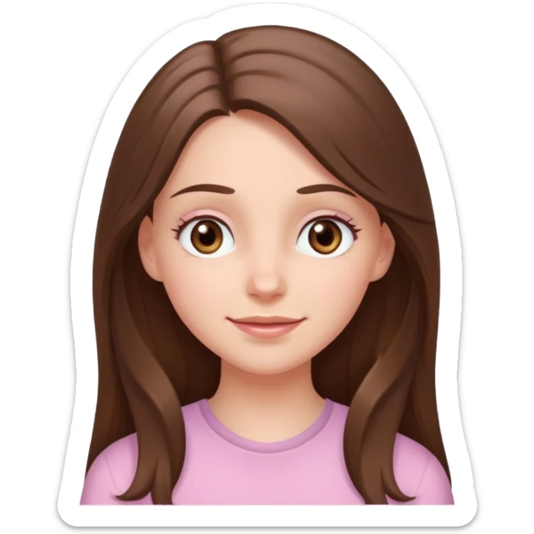happy white long brunette hair girl with hazel eyes in light pink with a thought level sticker