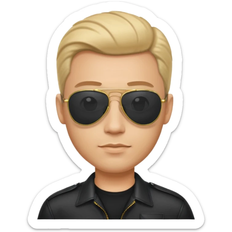 Man with comb over hairstyle wearing aviator sunglasses and black shirt sticker
