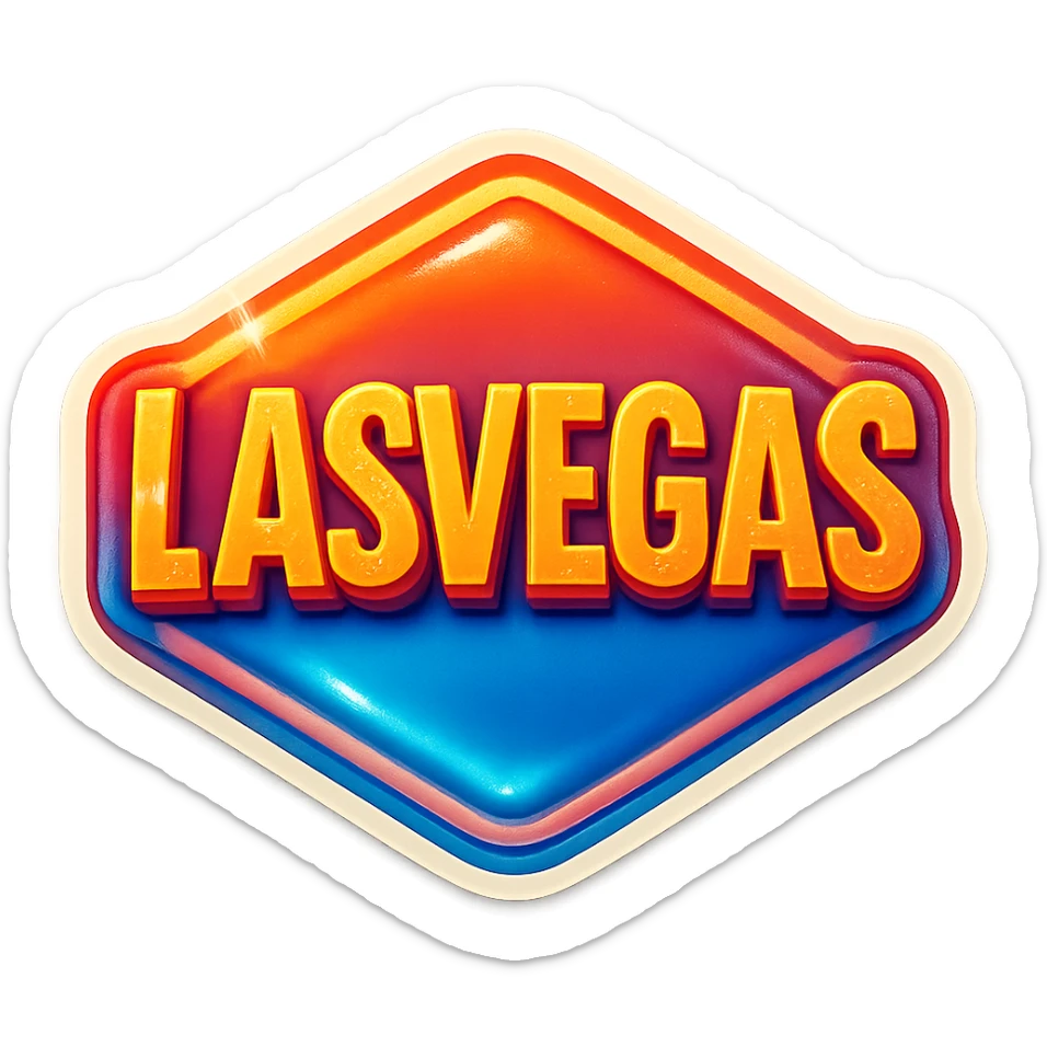 a stylized Las Vegas sign with the words LASVEGAS, colorful and retro sticker