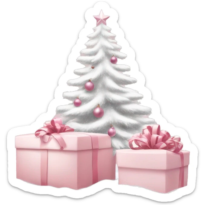 Light pink Christmas gifts under a white Christmas tree  sticker