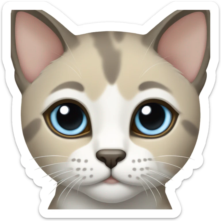 Thai breed adult cat with a light cream-brown body, dark gray nose and face, ears, and paws. sharp ears, and striking light blue eyes  sticker