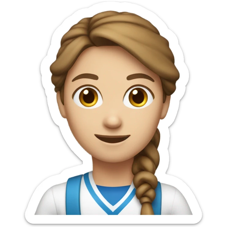 Create a female PE teacher emoji with brown hair tied up and blue eyes. She had a whistle around her neck and she is smiling  sticker