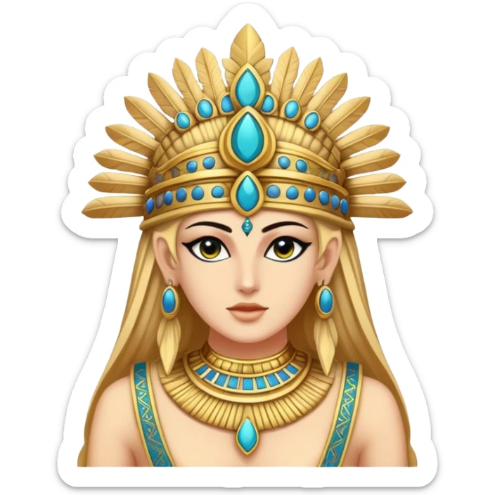back view of Anunnaki goddess Inanna with elaborate headdress and royal attire sticker