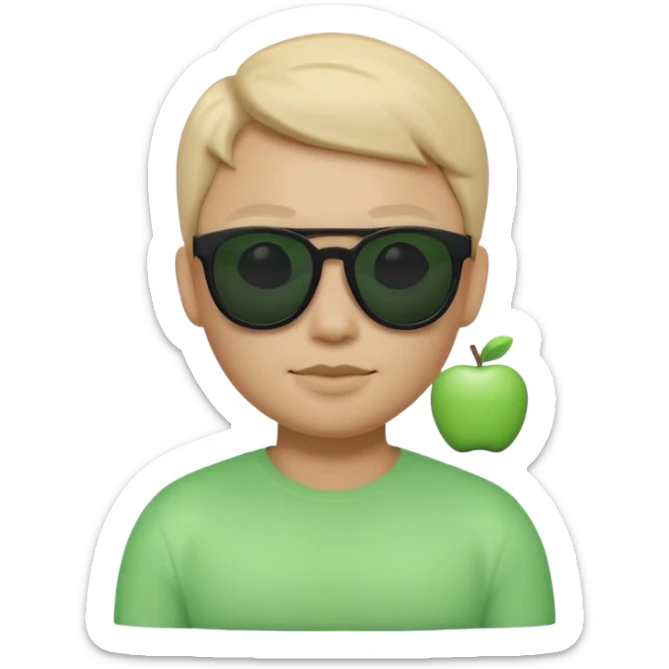 Clean 3D memoji emoji, smooth Apple emoji style, black sunglasses, calm expression, Matrix movie aesthetic, faint green code glow, minimalist, dark cinematic background, high resolution. sticker