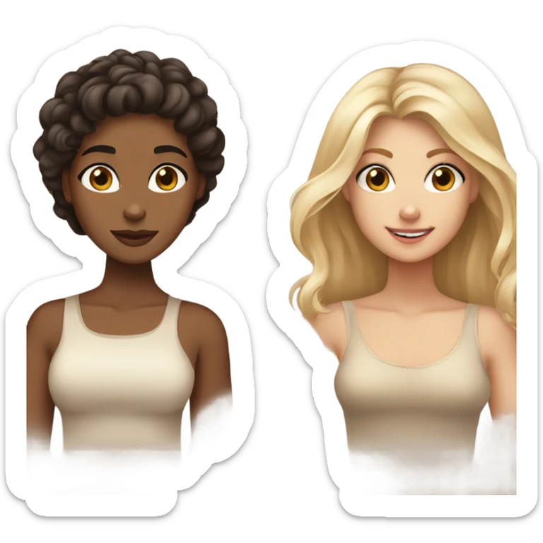 Girlfriends, one with brown eyes, dark hair and tanned skin, and the other with blond hair, blue eyes and fair skin sticker