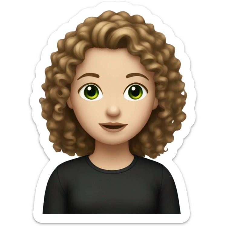 Brown Curly hair white girl with green eyes in black longsleeve  sticker