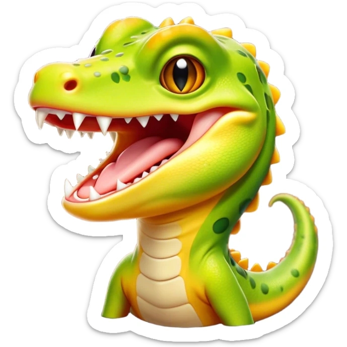 Cinematic Cute Yawning Gecko Portrait Emoji, Head tilted slightly with a dramatic, wide-open yawn, showcasing a compact, smooth-scaled body with slightly drooping eyelids and a relaxed, open-mouthed expression, Simplified yet irresistibly adorable features, highly detailed, glowing with a soft, cozy ambient glow, high shine, relaxed yet expressive, stylized with a hint of whimsical charm, soft glowing outline, capturing the essence of a drowsy yet affectionate gecko that appears ready to stretch out for a nap! sticker