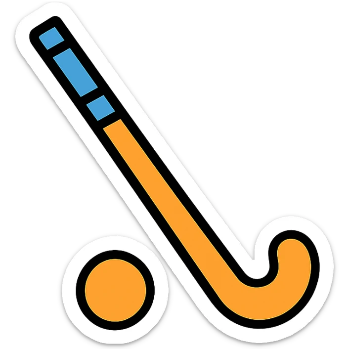 an orange field hockey stick with royal blue accents, clean and clear sticker