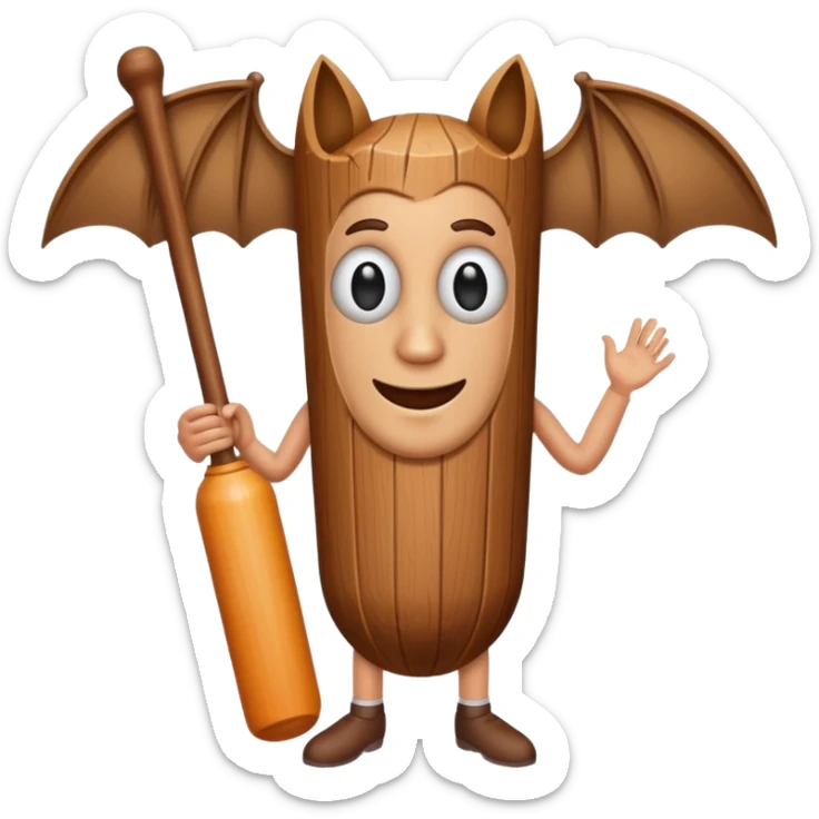 Make a wood tube with a face and wooden legs and arms and a bat sticker