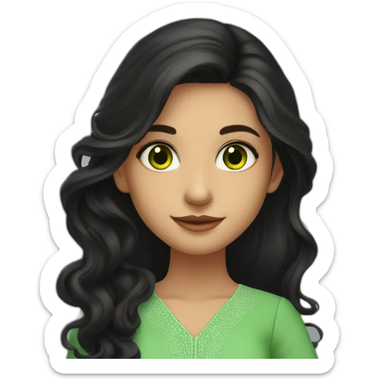 fair girl, green eyes, wavy black long hair, in salwar suit. Very pretty sticker