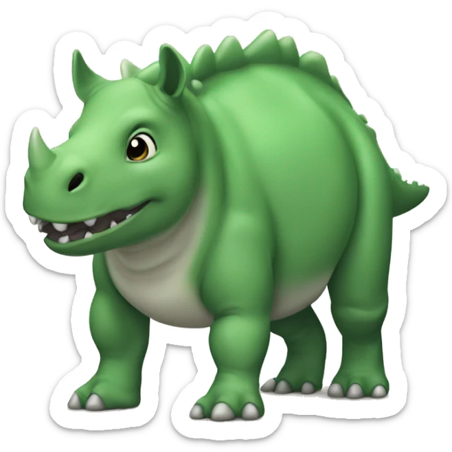 a small green rhino dinosaur with a tummy that looks like a stuffed animal sticker