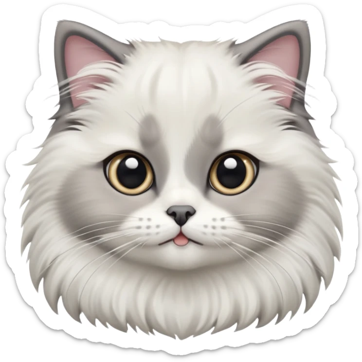 cinematic-adorable-big-eyed-fluffy-white and grey-ragdoll-cat-portrait-emoji,-head-tilted-playfully-with-a-sweet-expression,-fluffy-grey seal colour with white-fur,-simplified-yet-irresistibly-cute-features-with-large,-expression, sticker