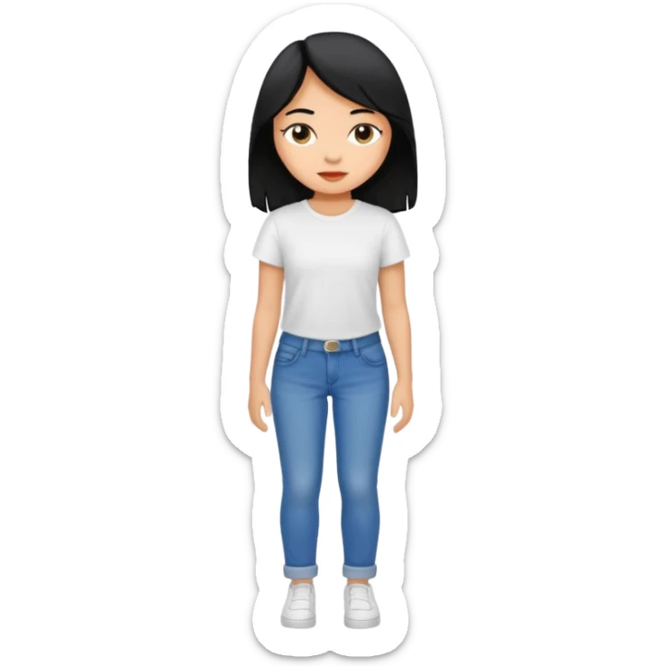 girl ,tan skin, black hair with white long t-shirt and wearing in blue jeans sticker