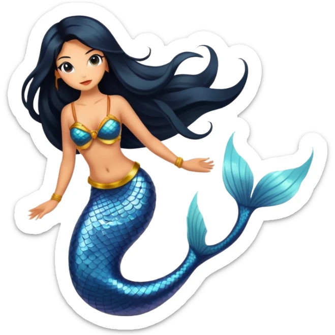full body koi mermaid woman with tanned skin and long black hair sticker