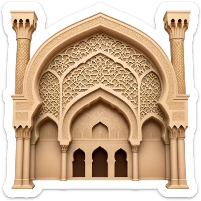 Cinematic Realistic Alhambra Landmark Emoji, capturing the intricate Moorish architecture, ornate arches. sticker