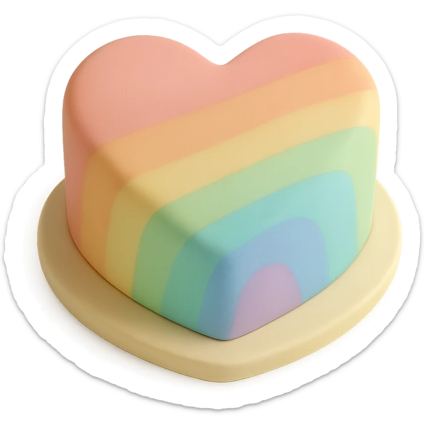 heart-shaped fondant cake with rainbow ombre sticker